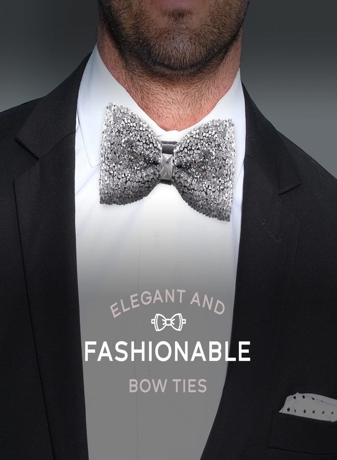 Man of Men Silver Bow Tie for Men, Rhinestone Bow Ties for Men, Pre Tied Sequin Bowties with Adjustable Length, Huge Variety Colors Available (Jewels - Silver) - Image 3